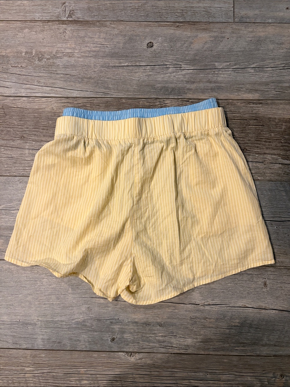 Daily Drills layered boxer shorts w/pockets LEMONADE yellow & blue stripe sz M/L - Picture 2 of 2